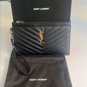Saint Laurent New Pouch Black Clutch Cocco Print